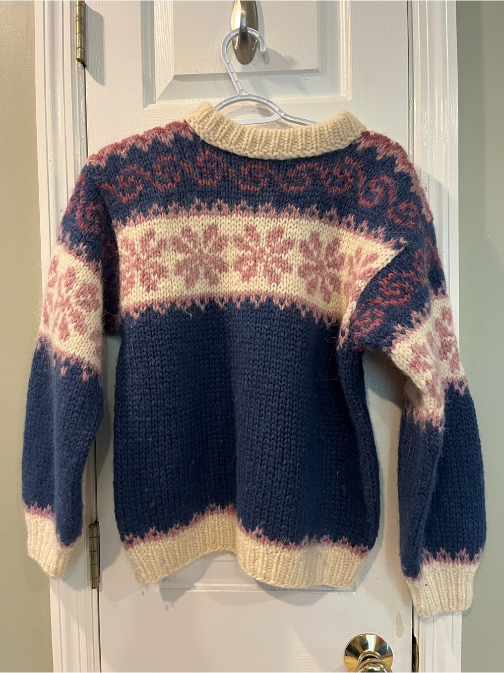 Vintage Alva Knit Icelandic Wool Sweater Chunky Fair Isle Nordic Snowflake S b2